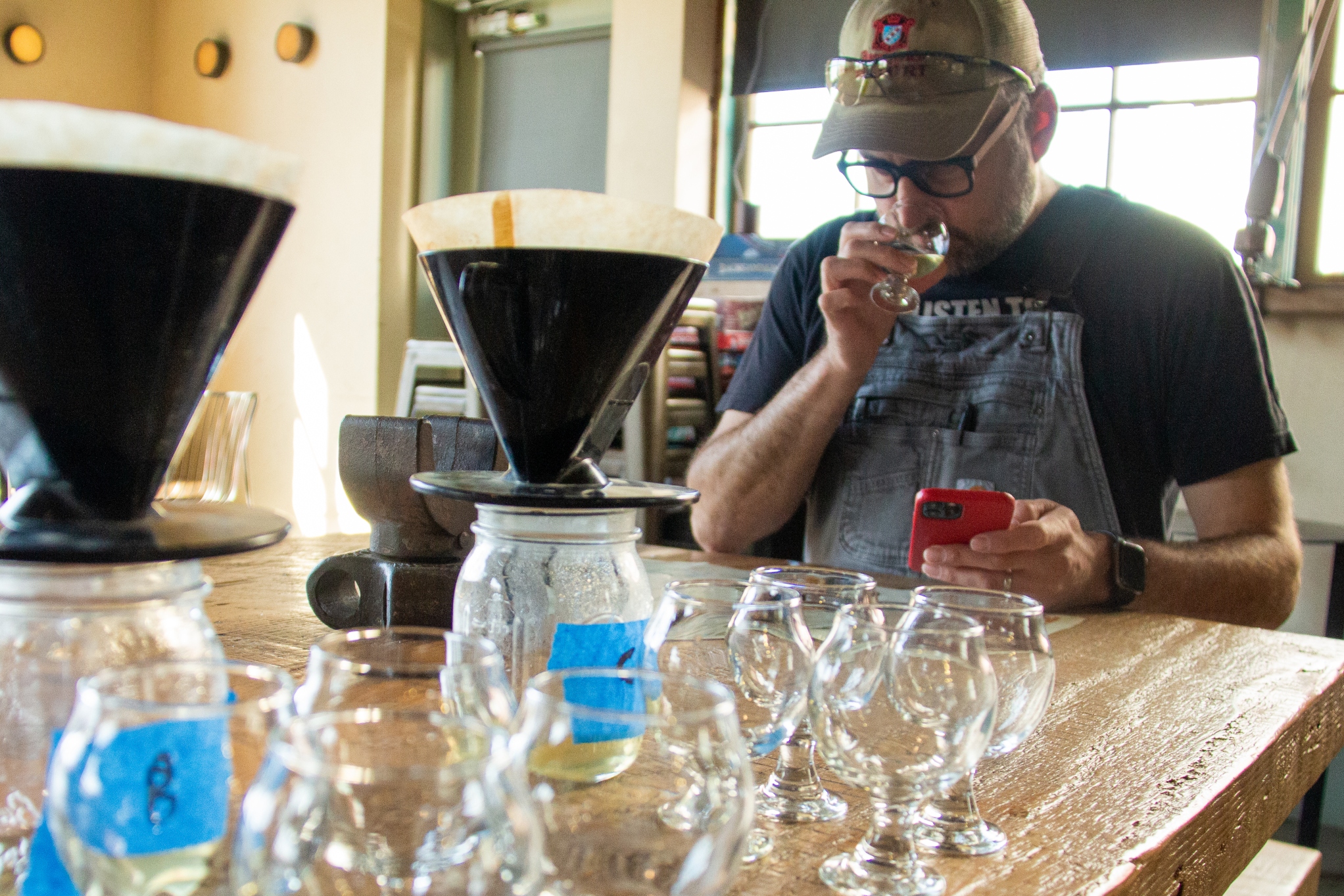 Hana malt is steeped hot water to evaluate the liquid for taste, mouthfeel and flavours