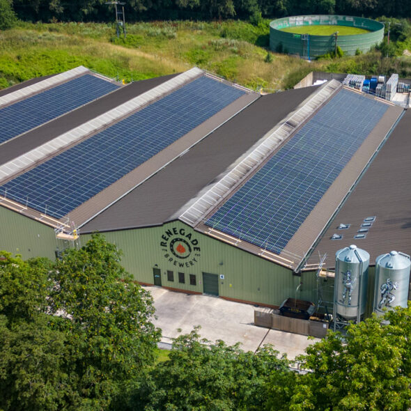 Roof of Renegade brewery with solar panels