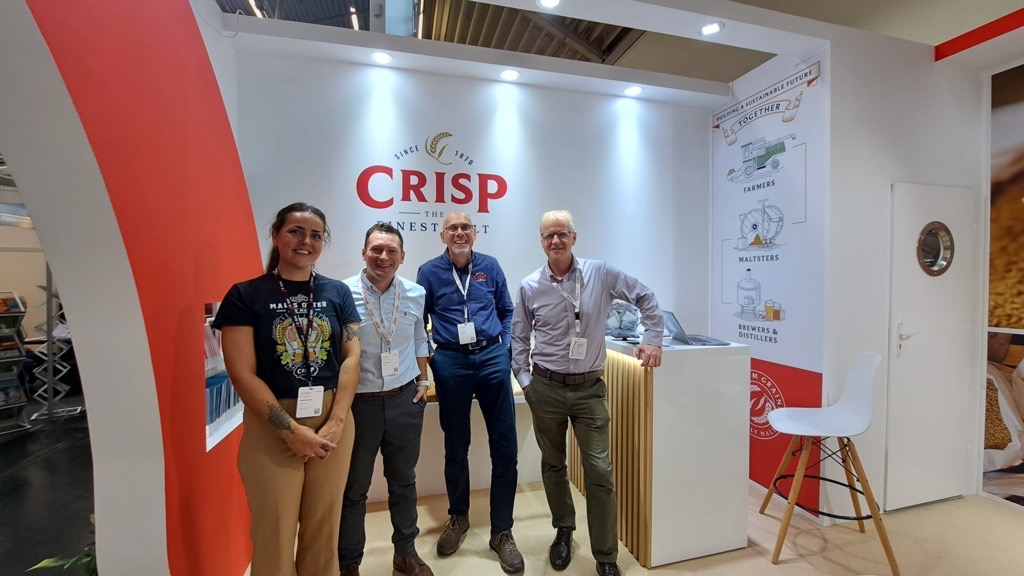 Crisp Malt exhibition stand with the team at a malting event