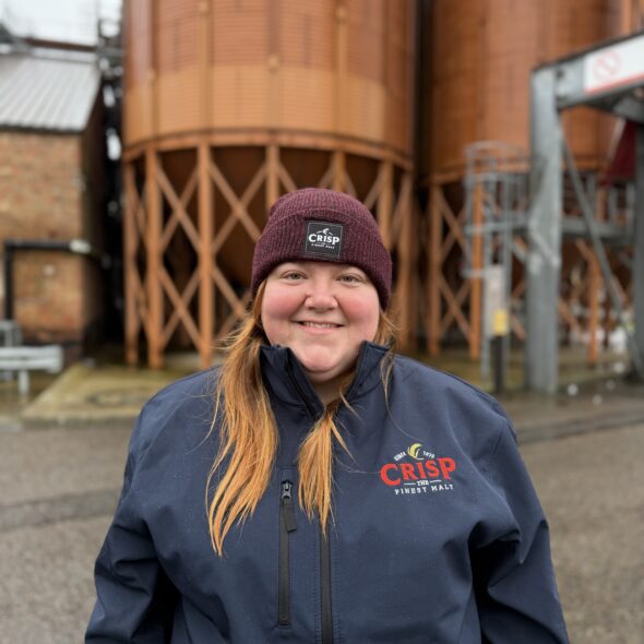 Steph Brindley, Technical Sales Manager at Crisp Malt at our Great. Ryburgh maltings in Norfolk, UK.