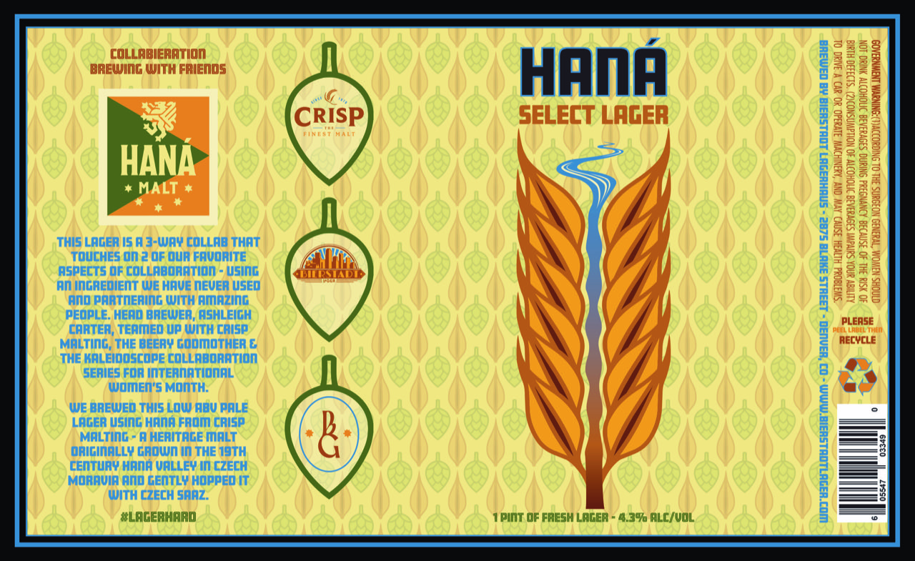Flat lay of the Hana Select Lager can design from the Bierstadt Lagerhaus x Crisp Malt brewing collaboration